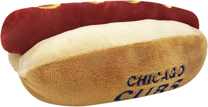 MLB Chicago Cubs Plush Dog Toys - Stadium Theme Snacks - Cutest Plush HOT-Dog Toy for Dogs & Cats with Inner Squeaker & Premium Embroidery of Baseball Team Name/Logo