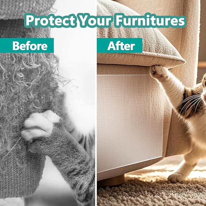 Cat Scratch Protector Rolled(12" x16ft/30x500cm) - Clear Self-Adhesive Furniture Tape, No Residue Removable Couch Guard for Sofa Door Walls