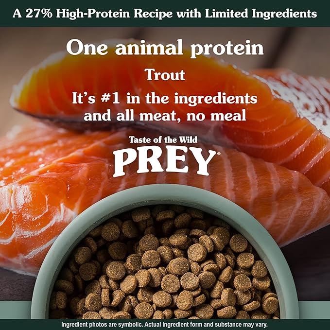Taste of the Wild Prey Real Meat High Protein Trout Limited Ingredient Dry Dog Food Grain-Free Recipe Made with Real Spring-Fed Trout, and Includes Probiotics for All Life Stages 8lb