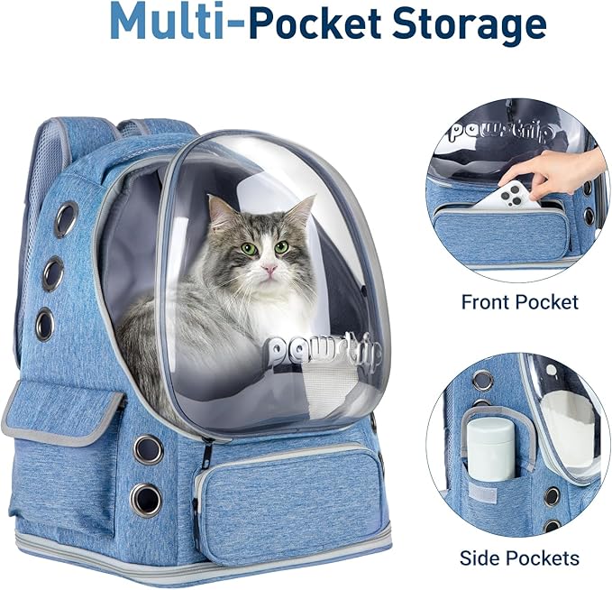 Cat Backpack Carrier with Large Space Bubble Window, Airline Approved Breathable Pet Carrier for Small Dogs Cats up to 15lbs, Foldable for Travel Hiking & Outdoor Use