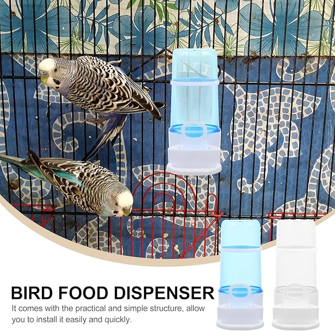 2pcs Automatic Bird and Hamster Food Dispenser Water Feeder, Plastic Cage Accessory for Parrots, Parakeets, and Small Pets, Blue, Suitable for Large Bird Cages