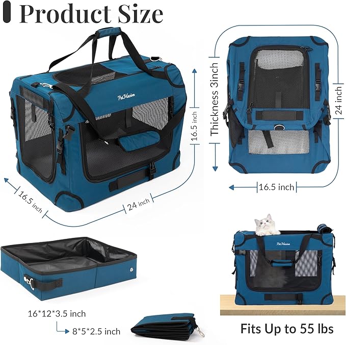 Extra Large Cat Carrier for 2 Cats, Soft Pet Car Travel XL Bag for Large Big Cat 20lbs+, for Two Cats Long Trips Ride 24"x16.5"x16.5" with Litter Box