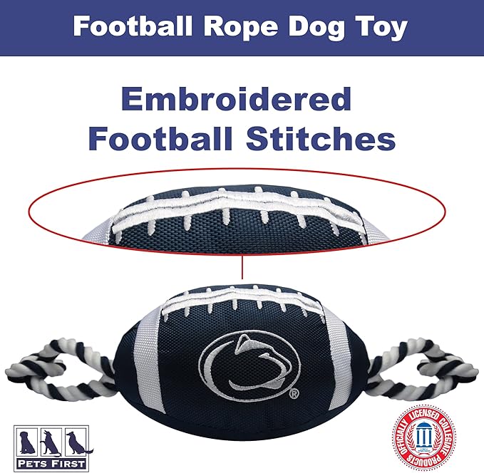 NCAA Penn State Nittany Lions Football Dog Toy, Tough Quality Nylon Materials, Strong Pull Ropes, Inner Squeaker, Collegiate Team Color
