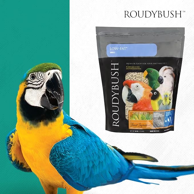 Roudybush Low Fat Food for Adult Birds & Chicks - Scientifically Formulated Bird Feed - Bird Food Pellets w/ Corn, Wheat, Soy & More - Nutritious & Healthy Feed for Birds (Small, 44oz)