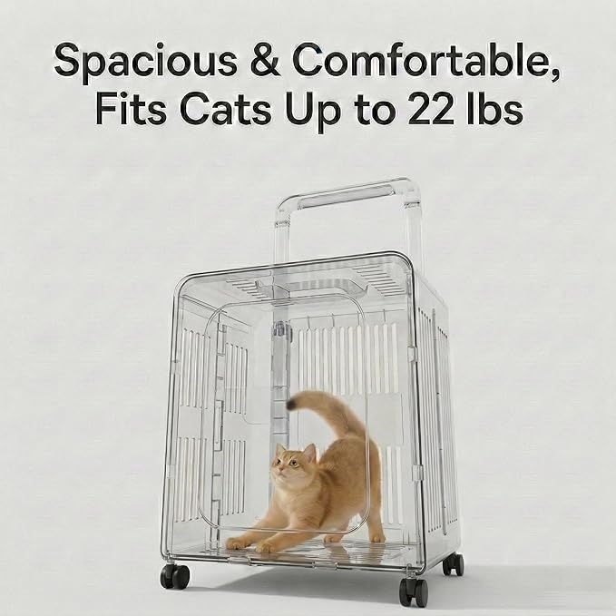 Cat Stroller, Breathable Foldable Cat Carrier with Wheels for Small Dogs and Cats, and Features a Comfortable Viewing Window Suitable for Cats Under 22 pounds (Gray)