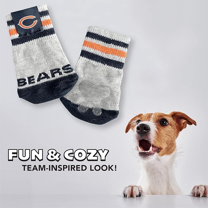 NFL Chicago Bears Anti Slip Dog Socks with Elastic Ribbed Top, Size Medium/Large. Indoor/Outdoor Socks, Best Dog Paw Protector, 2 Pairs, Cool Puppy Supplies with NFL Logo of Bears Football Team
