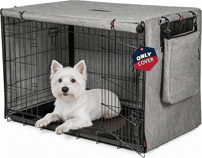 Dog Crate Cover for Anxiety,Water-Resistant & Windproof & Sun Resistant 600D Oxford Kennel Cover with Storage Bag,Calming Indoor Outdoor Pet Crate Cover for 24 Inch Wire Crates,Machine Washable,Gray