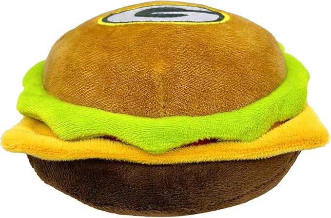 NFL Green Bay Packers Cheese Burger Plush Dog & CAT Squeak Toy - Cutest Stadium HAMBERGER Snack Plush Toy for Dogs & Cats with Inner Squeaker & Beautiful Football Team Name/Logo