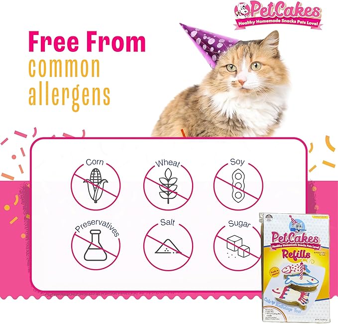 PetCakes Birthday Treat Mix Refills for Cats - Make Healthy Cakes - Includes 1 Cake Mix, 1 Frosting & Candle, Cheese Flavor - Net Wt. 3oz (Pack of 2)