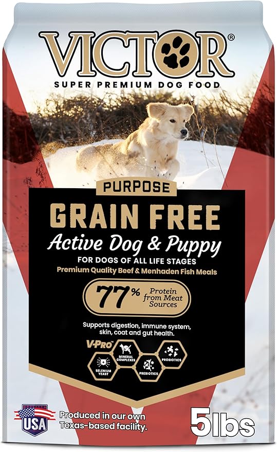 VICTOR Super Premium Dog Food – High Protein Grain Free Active Dog & Puppy Kibble – Dry Food with 33% Protein, Gluten-Free - Premium Beef, Pork, Fish Meals for High Energy Dogs, 5lbs