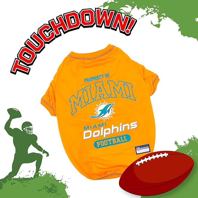 NFL Miami Dolphins Dog T-Shirt for Pets, Size Small. Officially Licensed Pet Shirt with Team Logo, Soft Stretchable Comfort Fit Apparel for Dogs & Cats