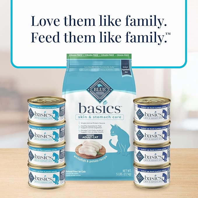 Blue Buffalo Basics Grain-Free Adult Wet Cat Food, Skin & Stomach Care, Limited Ingredient Diet, Fish Recipe, 3-oz. Can, 24 Count
