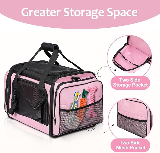 Discala Large Cat Carrier for 2 Cats, Pet Carrier, Dog Carrier for Small Dogs, Cat Carrier Soft, Collapsible Large Pet Carrier for Traveling Indoor and Outdoor Uses - Pink 23"x13"x13"