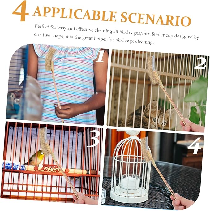 ibasenice 1set Bird Cage Cleaning Brush Steel and Copper Cage Supplies Extra Handle for Easy Cleaning of Bird Droppings Essential Tool