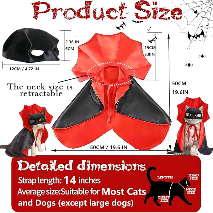 Cat Costumes, Cat Mask Cape Vampire Cats Costume Dog Halloween Vampire Costume Funny Pet Devil Cape Cloak Costumes for Cats Dogs