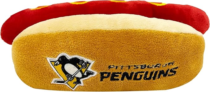 Pets First NHL Pittsburgh Penguins HOT Dog Plush Dog & CAT Squeak Toy - Cutest HOT-Dog Snack Plush Toy for Dogs & Cats with Inner Squeaker & Beautiful Hockey Team Name/Logo