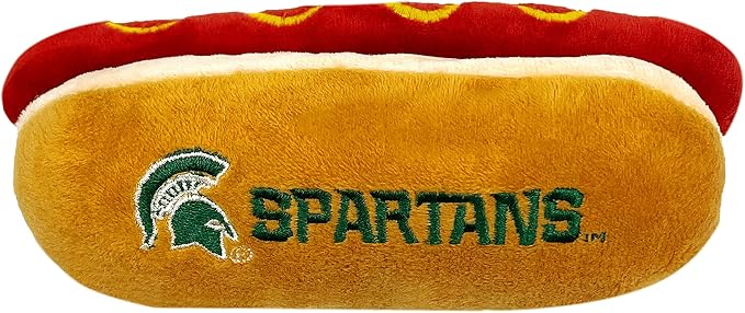 NCAA Michigan State Spartans HOT Dog Plush Dog & CAT Squeak Toy- Cutest HOT-Dog Snack Plush Toy for Dogs & Cats with Inner Squeaker & Beautiful Football/Basketball Team Name/Logo