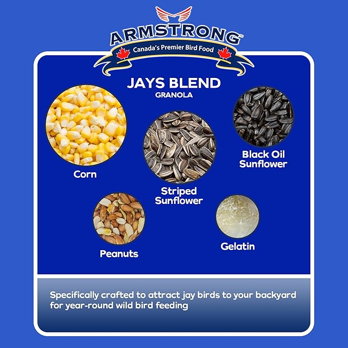 Armstrong Wild Bird Food Royal Jubilee Jays Blend Granola Stack, 4.94oz (Pack of 4) High-Energy Treat with Sunflower Seeds, Peanuts & Corn - Ideal for Granola Stack Feeders