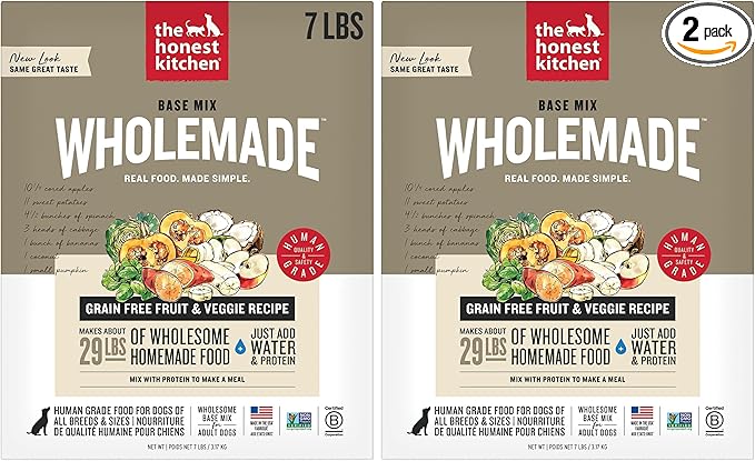The Honest Kitchen Human Grade Wholemade™ Dehydrated Grain Free Fruit & Veggie Base Mix Dog Food (Just Add Protein),7 lb Box,(Pack of 2)