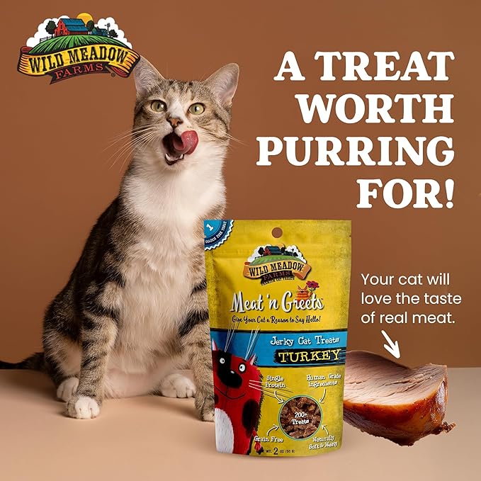 Cat Treats - Meat 'N Greets - Soft Jerky Treats with Real Meat, High Protein, Grain-Free, Perfect for Training & Rewarding, All Natural Snacks for Cats - Turkey Flavor