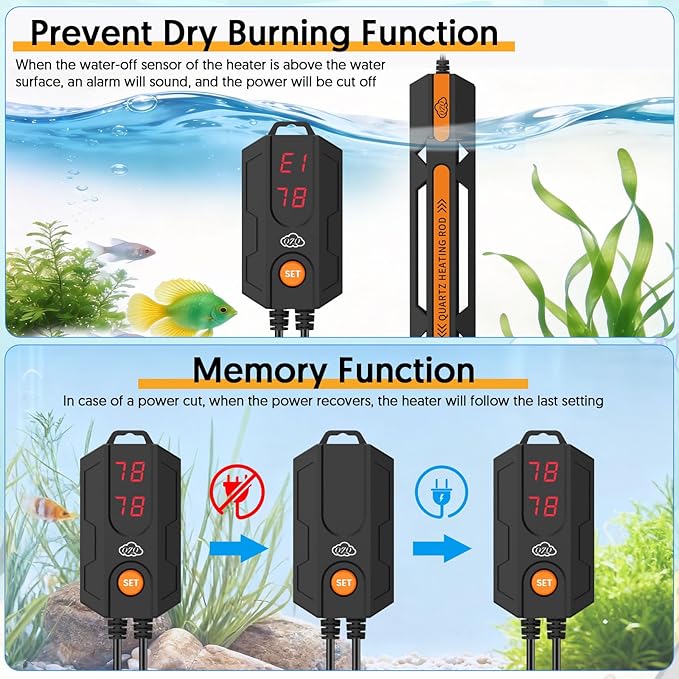 QZQ Aquarium Heater, 300W Fish Tank Heater with Temperature Controller, Leaving Water Automatically Stop Heating, Overheating Protection, Turtle Tank Heater for Freshwater & Saltwater