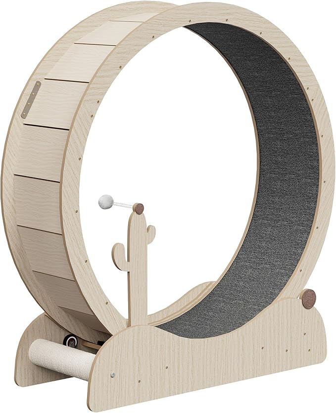 JungleA Large Cat Exercise Wheel 42.72 Inch - Spacious Cat Wheel with Detachable Teaser and Scratching Post for Indoor Cats, Featuring Safety Lock & Low Noise Design for Most Cats