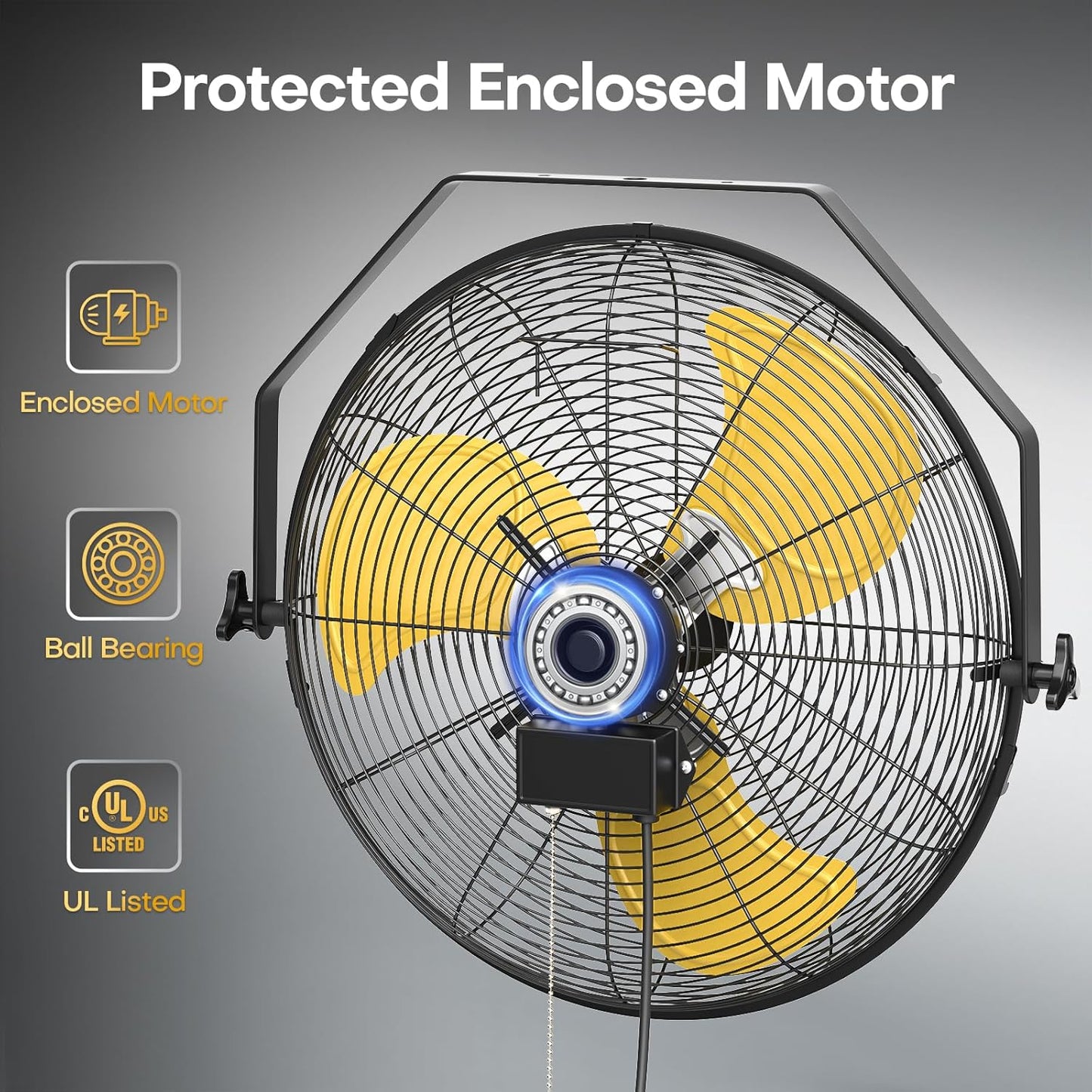 20 Inch Industrial Wall Mount Fan with 2 Pack, 5200 CFM Industrial Metal Wall Fans with Poweful Motor, 3 Speed, Heavy Duty Construction Indoor for Warehouse, Workshops, and Garage, UL Listed