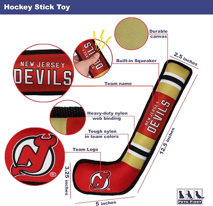 Pets First NHL New Jersey Devils Stick Toy for Dogs & Cats. Play Hockey with Your Pet with This Licensed Dog Tough Toy Reward! 16 inches long