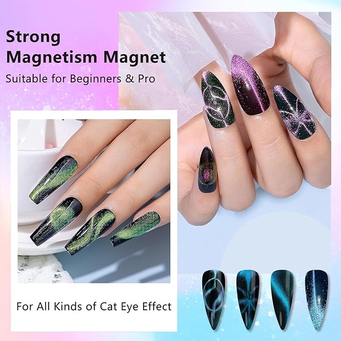 Honey Joy 3-in-1 Cat Eye Magnet for Nails, Multi-Function Nail Magnet Stick, Upgraded Cateye Magnet Tool for 3D Magnetic Cat Eye Gel Polish Nail Art, Salon & Home Use (NAT253-Pink)
