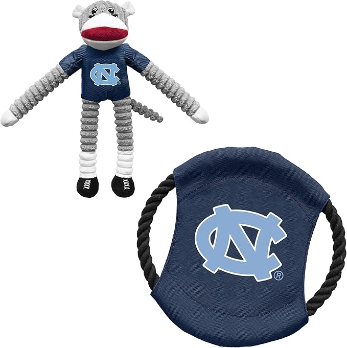 Littlearth NCAA Unisex NCAA Sock Monkey and Flying Disc Pet Toy Combo Set