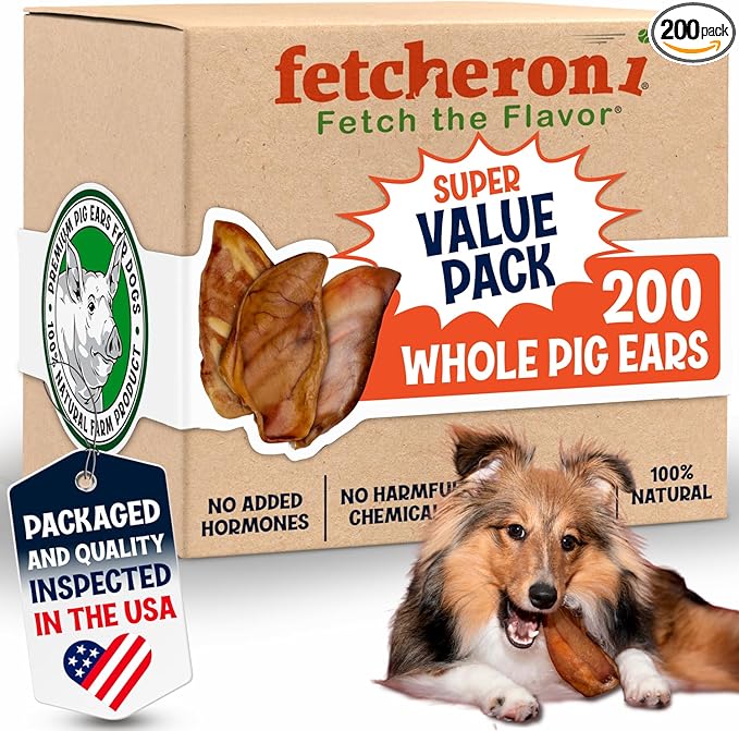 Whole Pig Ears for Dogs Large - 200 Pack Long Lasting Dog Chews – One Ingredient Delicious All Natural Flavor – Easy to Digest Dog Treats for Large Dogs - Great for Teeth and Gums