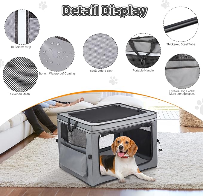 Portable Dog Crate Soft Dog Crate 22",30",36",42" Foldable Basic Dog Crates Easy Set-up, Light, Sturdy, Comfy，Collapsible Crate for Home and Travel (36Inch)