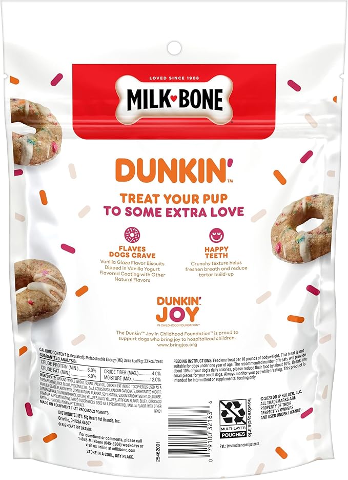 Milk-Bone Dunkin’ Vanilla Glaze Flavor Dog Biscuits with Other Natural Flavors, 8 Oz. Bag