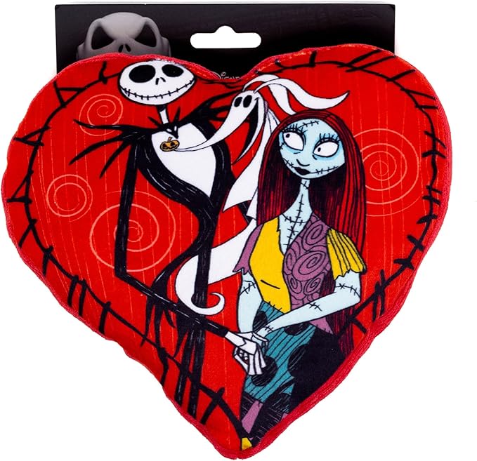 Buckle-Down Disney Squeaky Plush Dog Toy for Large, Medium & Small Dogs, The Nightmare Before Christmas Jack and Sally Heart Pose, 3.0" x 7.5"