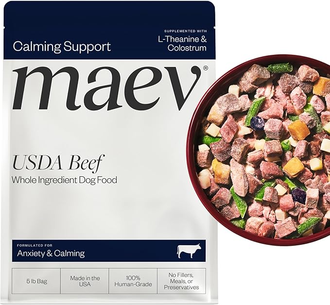 Maev Human-Grade Beef Dog Food, Anxiety & Calming Formula, Whole Ingredient, Gluten-Free, High Protein Puppy & Dog Food, 5 lb