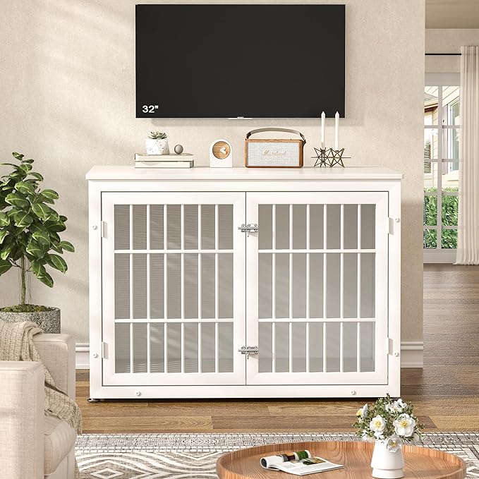 rehomerance 42" Heavy Duty Dog Crate Furniture for Large and Medium Dogs, Enclosed Design Wooden Metal Kennel, Wooden Cage Furniture Indoor, Decorative Dog Kennel End Table