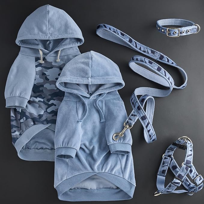 Pet Passion Cooper II Organic Cotton Velour Dog Hoodie Pet Coat for Small, Medium and Large Dogs, Faded Denim, Medium (20-45 lbs)