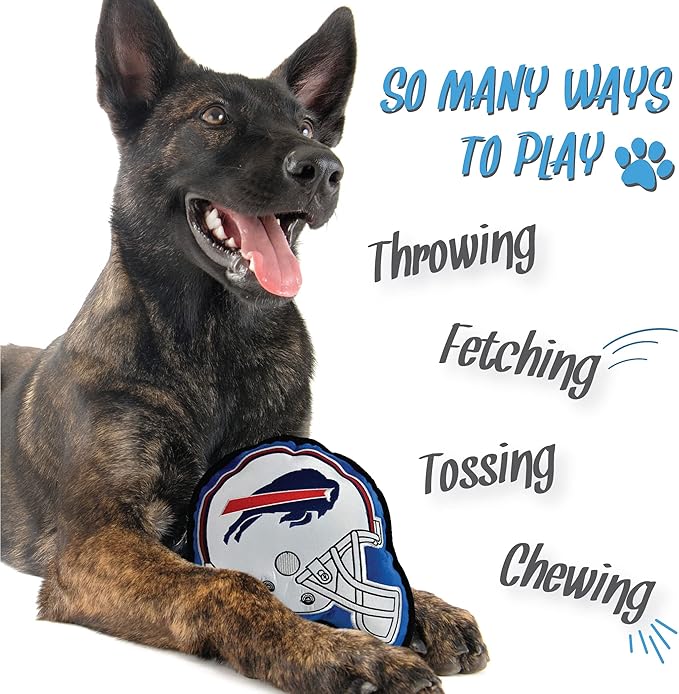 The 1st Ever Tough but Smooth Dog Toy NFL Buffalo Bills Football Helmet Tough Pet Toy. A Premium Quality Doggie Toy with Built-in Squeaker. Sports Fans Favorite Chew Toy