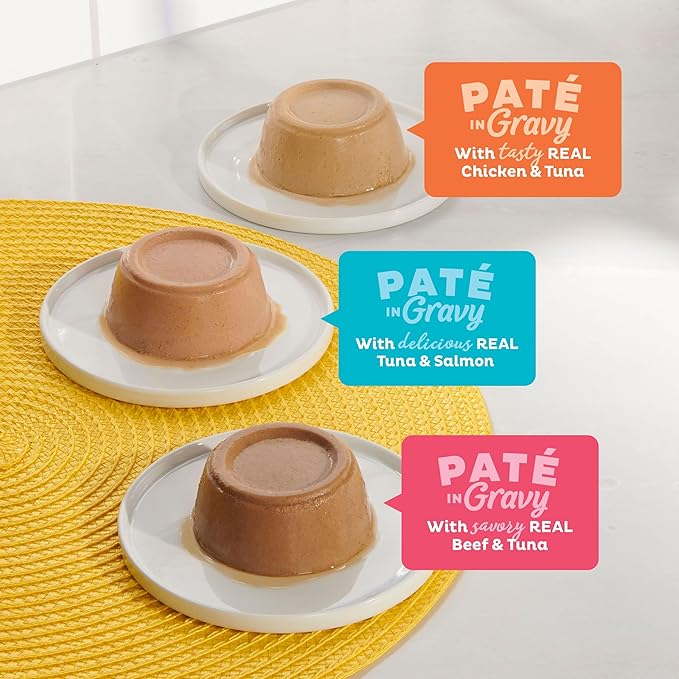Meow Mix Paté in Gravy Wet Cat Food Variety Pack, Surf n’ Turf Patés 2.75 Ounce (Pack of 48)