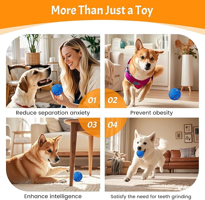 Dog Balls: Interactive Dog Ball, Self-Moving Dog Toy with Auto-Rolling & Bouncing, E-TPU Material, IP54 Waterproof, Motion-Activated (Blue, Large)