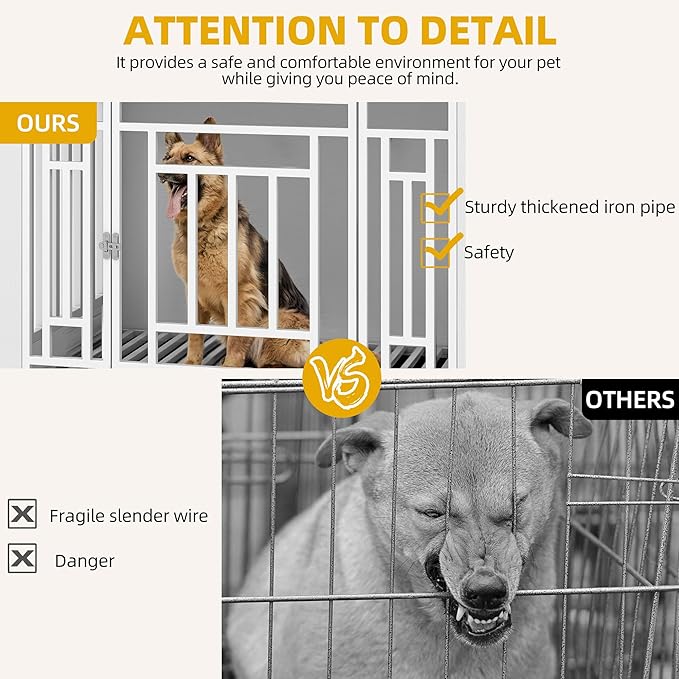 DWVO Double Dog Crate Furniture for 2 Large Medium Dogs, 76 Inch Heavy Duty Dog Kennel Indoor TV Stand with Wheels, Decorative Wooden Dogs Cage Table with Removable Tray, Chew-Resistant, White