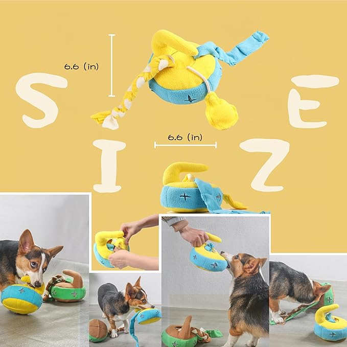 Engage Your Furry Friend with Our Stimulating Dog Toys Hide and Seek Puzzle Chew Squeak Toy-Cute Interactive Curling Toys- Perfect for Small Medium Dogs Cats Rabbits(Yellow)