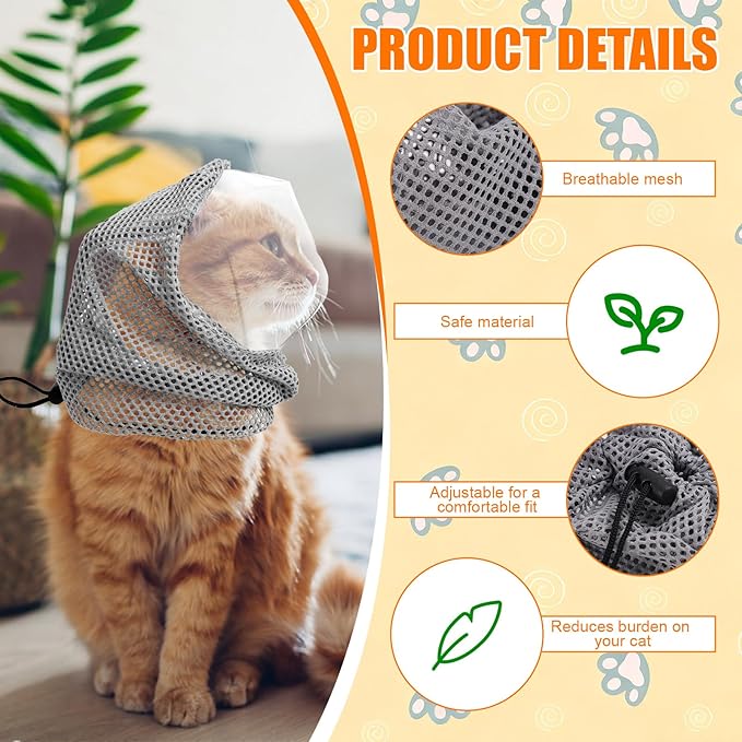 Adjustable Cat Muzzle for Grooming, Breathable Cat Pet Head Cover with Transparent Anti-Bite Bubble Mask Helmet for Nail Trimming Bathing & Vet Visits (M Size)