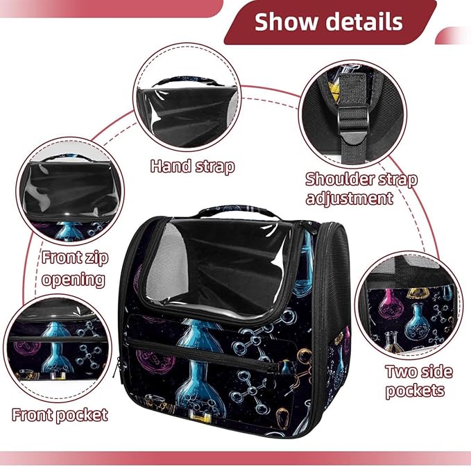Chemistry Science Seamless Pattern Cat Carriers Dog Carrier Pet Carrier with Locking Safety Zippers for Cats, Kitties, Puppies and Small Dogs