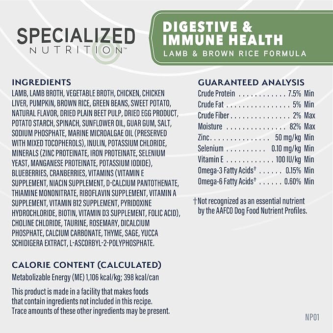 Natural Balance Specialized Nutrition Wet Dog Food Stew with Lamb and Brown Rice, Digestive & Immune Health Dog Food, Natural Ingredients with Added Vitamins & Minerals - 12.7 oz. (Case of 12)