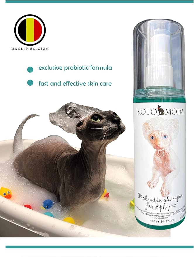 Probiotic Shampoo for Sphynx Cats, 8.45 fl oz (250 ml) Gentle Live-Probiotic Cleanser for Hairless and Sensitive-Skin Cats, Sulfate- and Paraben-Free, 40-60 Baths