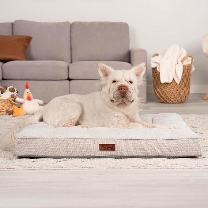 Furhaven Cooling Gel Dog Bed – Classic Cushion with Plush Tufted Top, Supportive Foam Mattress, Removable Washable Cover, Joint Relief - Wheat, Large