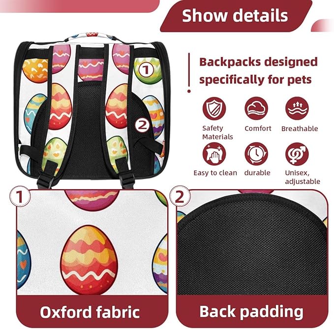 Happy Easter Eggs (3) Cat Carrier Backpack,900D Wear-Resistant Oxford Fabric, Dog Carrier Cat Backpacks Suitable for Travel