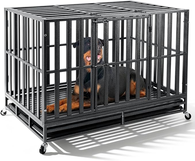 Oranland 48 inch Heavy Duty Indestructible Dog Crate,2026 Ultimate Base Plate for Large and Middle Dogs,Dog Kennel for High Anxiety Dogs/Max Load Capacity 300lbs/Double Door with 2 Lockable Wheels