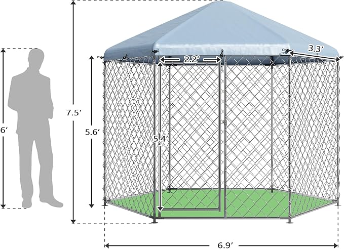 EUNHOO Outdoor Dog Kennel,6.9'L x 6.9'W x 7.5'H Metal Wire Dog Kennel for Large Dogs,Heavy Duty Dog Pen Dog Run with Roof, Fence for Dogs Outside Yard